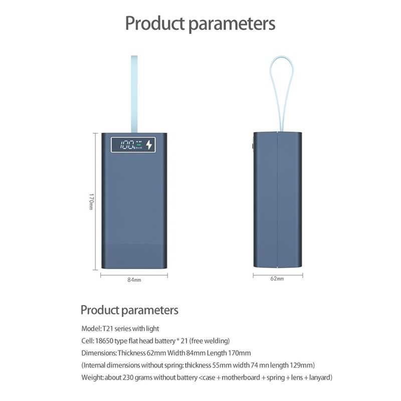 T21 Кейс корпус Павербанка 21* 18650 батарею, USB, фонарик