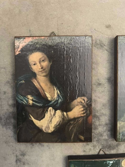 Obrazy Dama z Łasiczką Maria Magdalena 3 szt reprodukcje Drewno