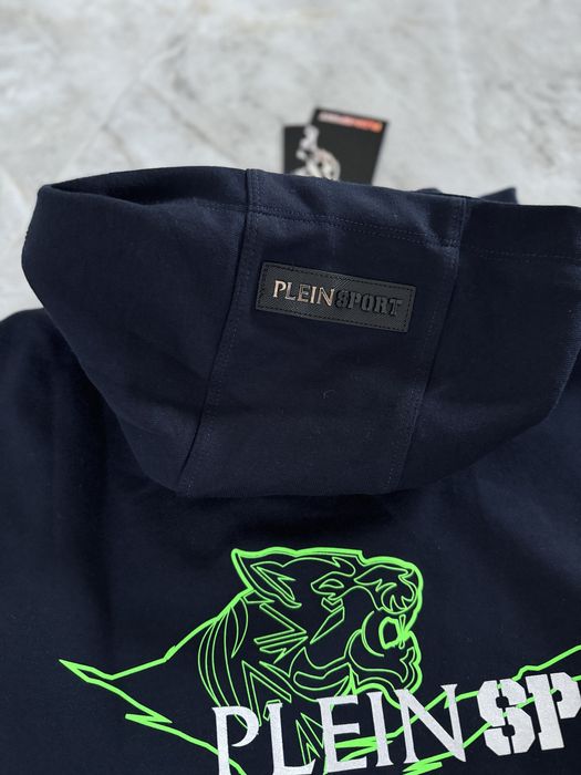 Granatowa męska bluza z kapturem i charakternym logo r. XL Plein Sport