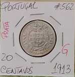 Portugal - moeda em prata de 20 centavos de 1913 (G)