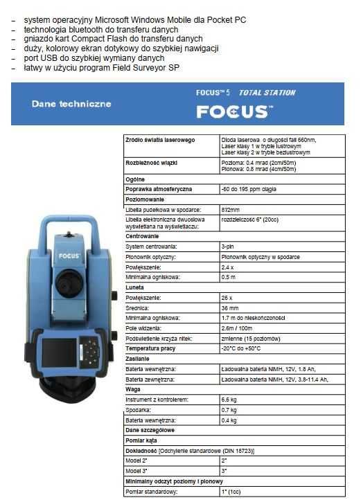 tachimetr elektroniczny bezlustrowy FOCUS 5 3'' SPECTRA PRECISION