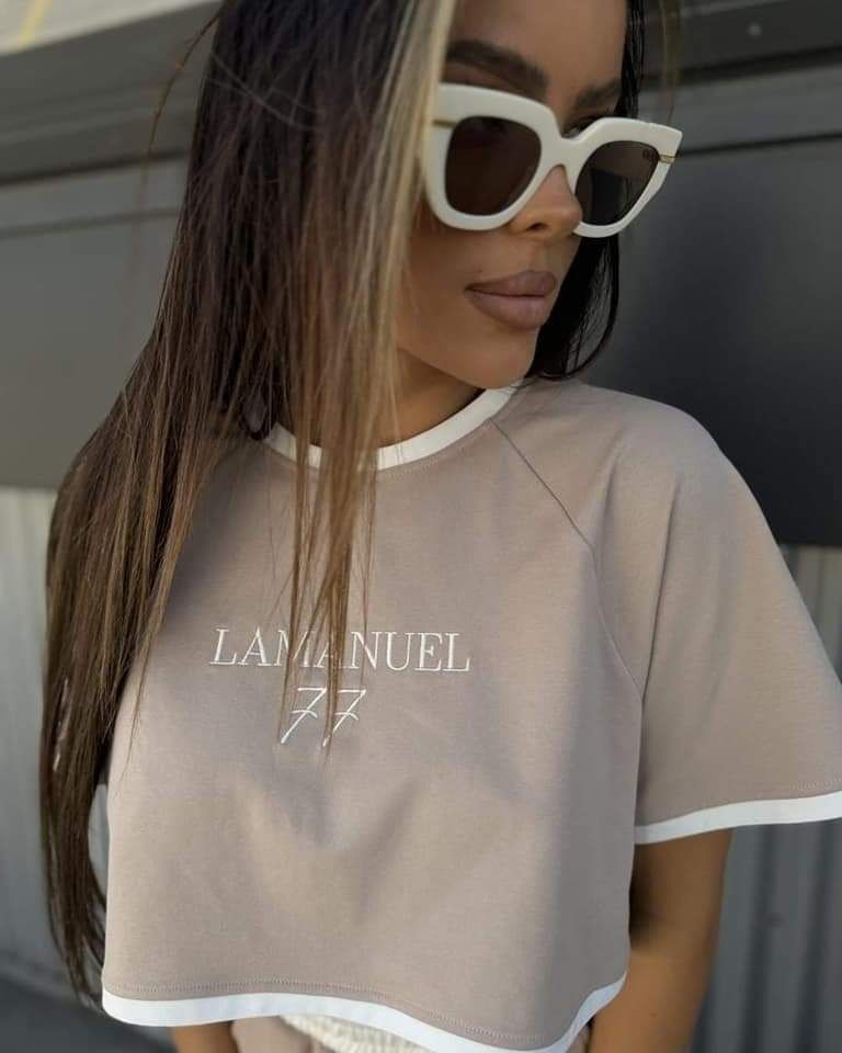 T-shirt LaManuel 77 M L beżowy biały czarny