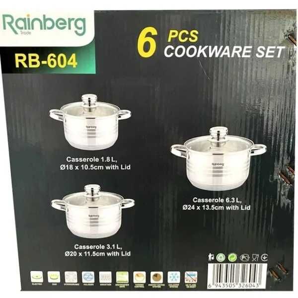 Набор кастрюль Rainberg RB-604 6 предметов, набор кухонной нержавеющей