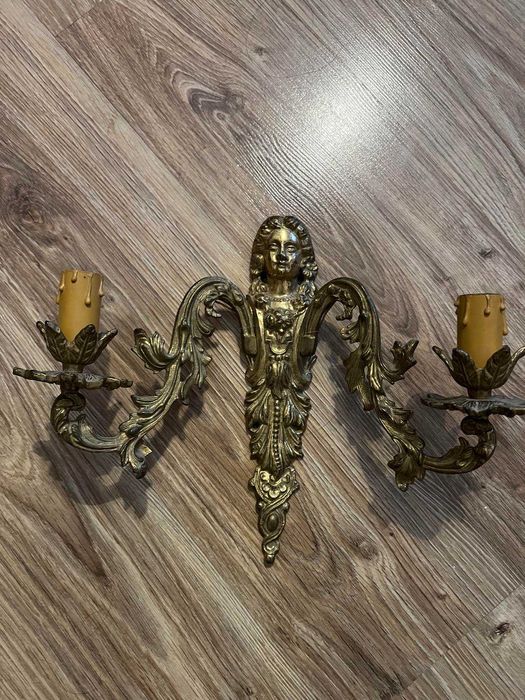 Wyprzedaż! żyrandol mosiądz, 9 żarówek + kinkiet +lustro +zegar antyk