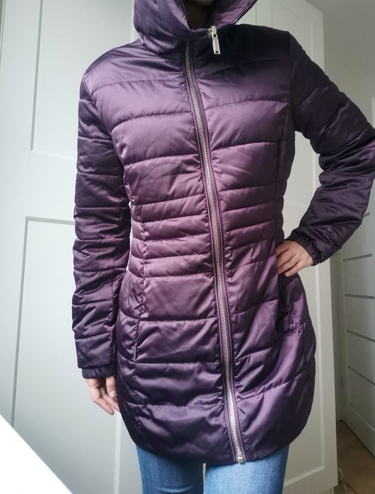 Kurtka dwustronna z kapturem damska Massimo Dutti L 40 bordowa na zimę