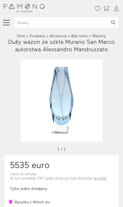 Ogromny Wazon Murano San Marco by Alessandro Mandruzzato 31cm Sky Blue