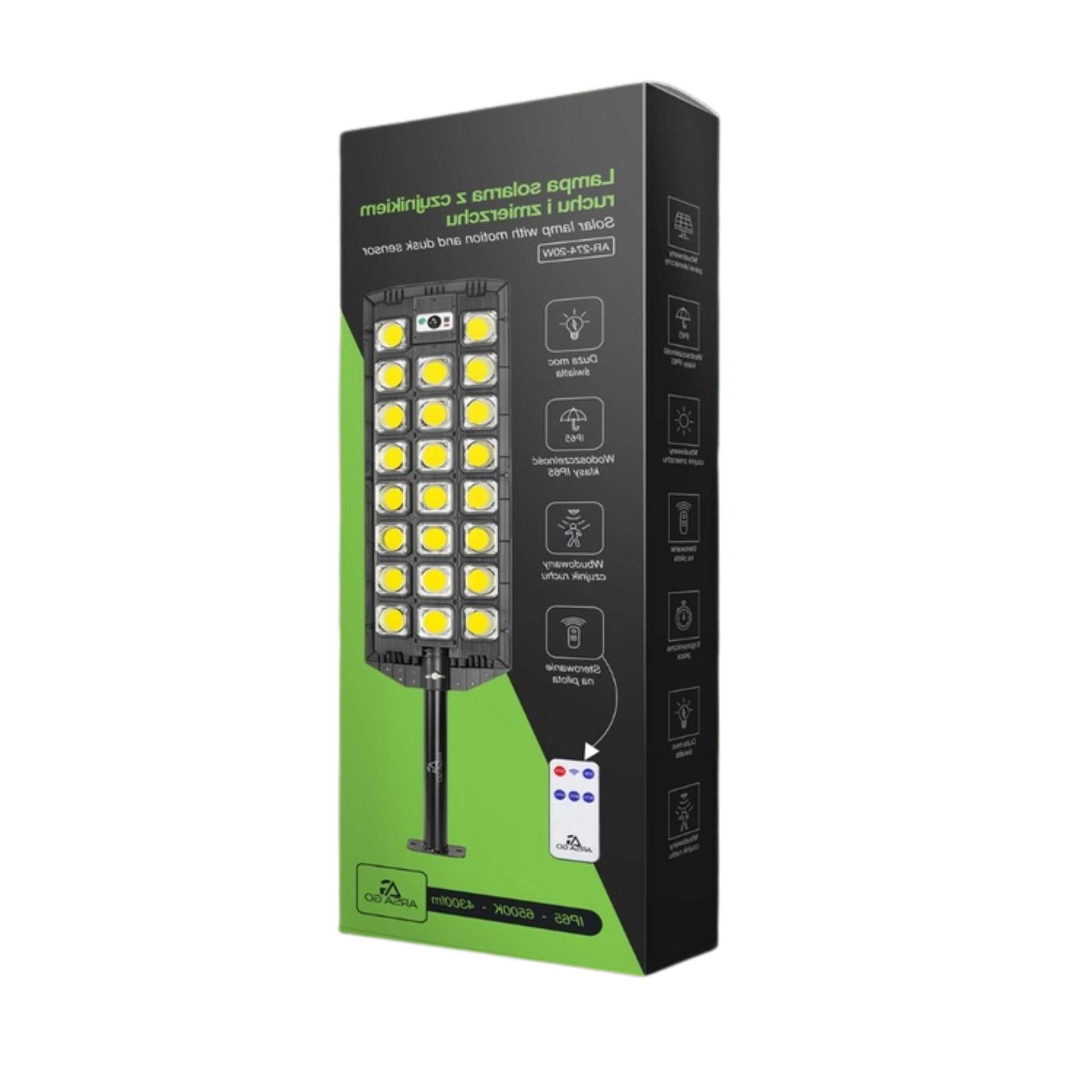 Lampa Solarna Ogrodowa Mocna 2200W Czujnik Ruchu i Zmierzchu + Pilot