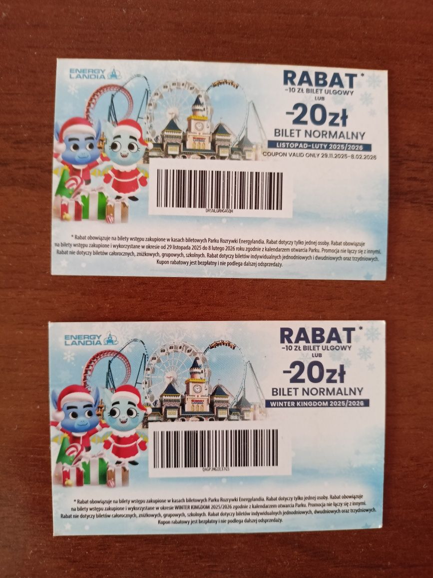 Energylandia kupony rabatowe 2sztuki