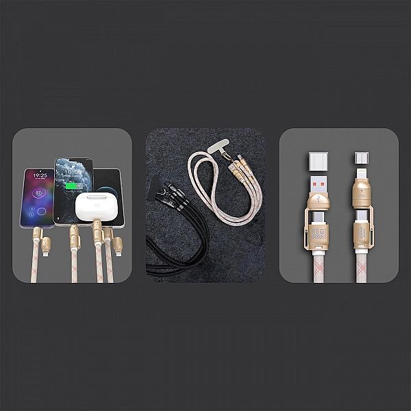Kabel 4w1 / smycz Dudao L20MAX USB-A / USB-C / Lightning PD QC 65W 1.5