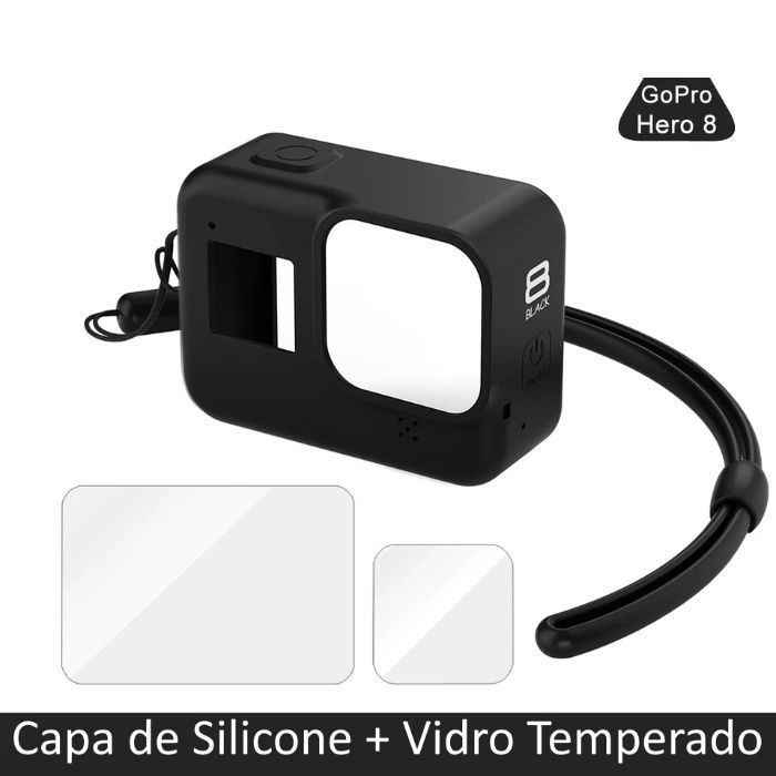 Capa de Silicone Gopro Hero 8 + Vidro Temperado - Novo - Portes Grátis