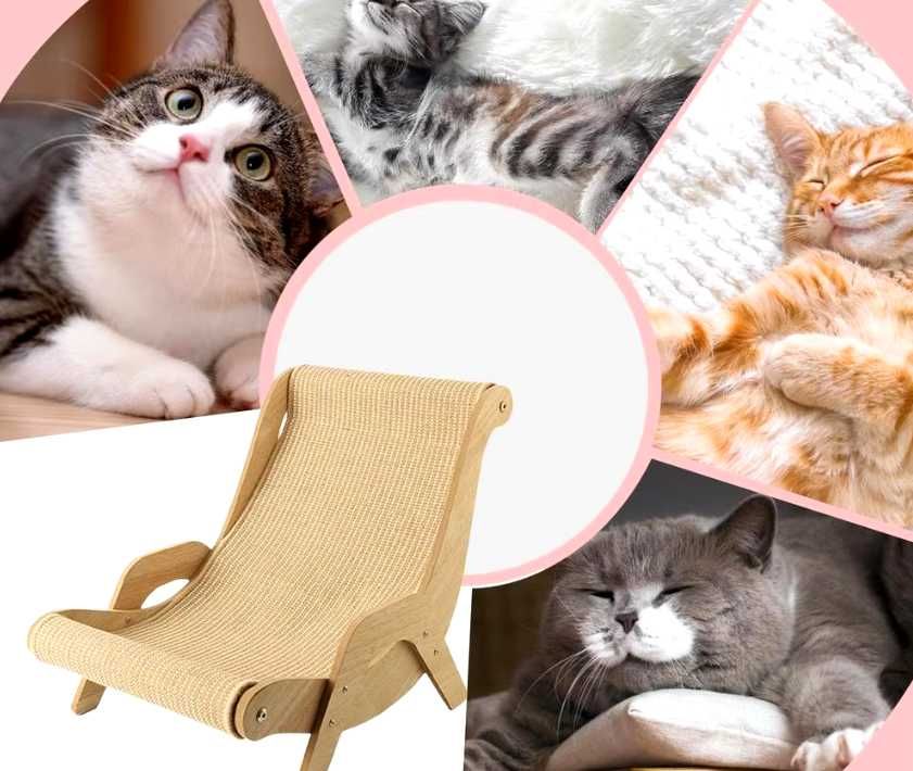 Krzesełko leżak dla kota z drapką drewno sizal