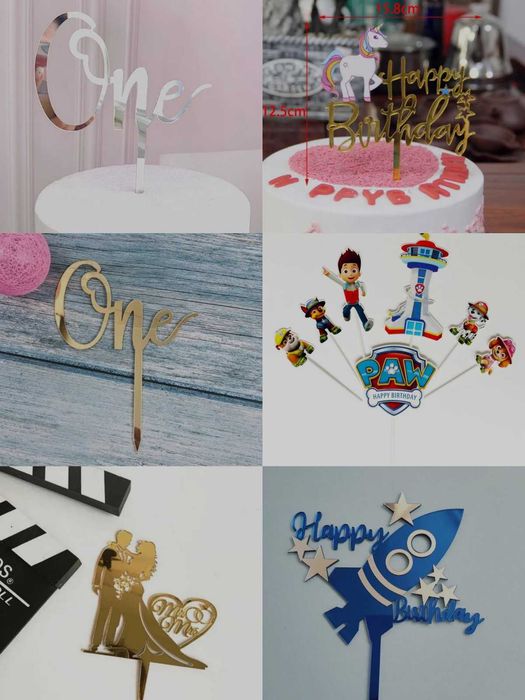 Дзеркальний топпер прикраси на торт один рік one з днем народження