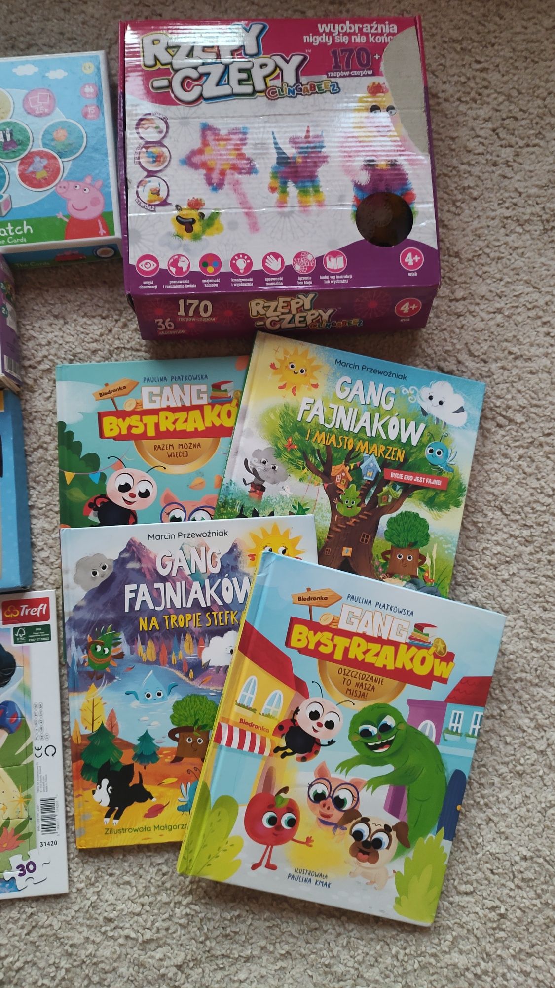 Puzzle, Chińczyk, gra catch me Peppa, rzepy czepy zestaw