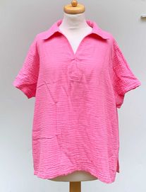 Bluzka Różowa Neonowa Gina Tricot L 40 Kołnierzyk