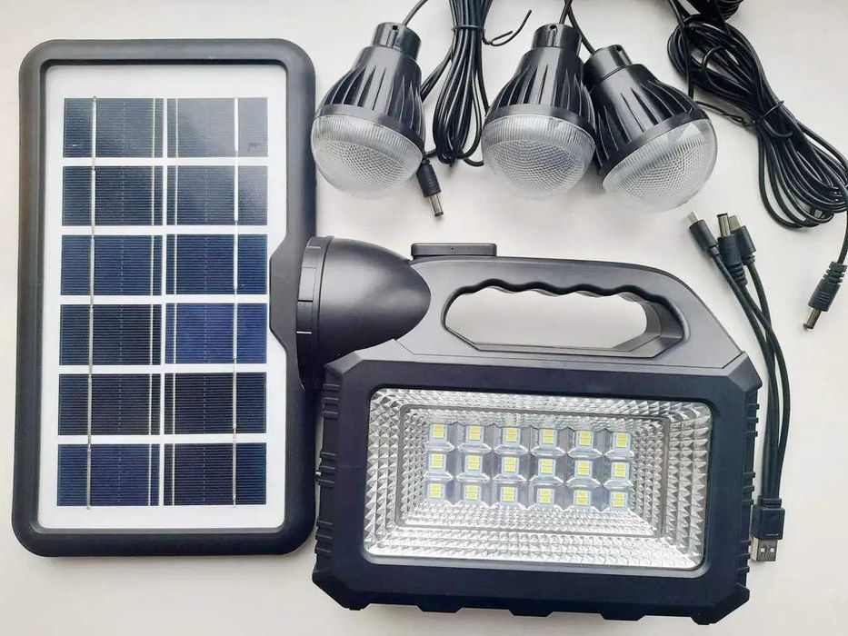 Портативна станція для зарядки GD 101 з 3 лампами та сонячною панеллю