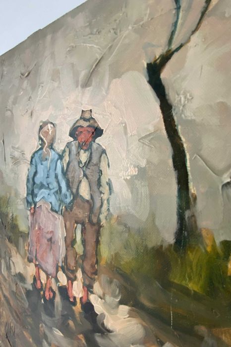 Obraz olejny sygnowany włoski | „Spacer we dwoje”, lata 70.–80. XX w.