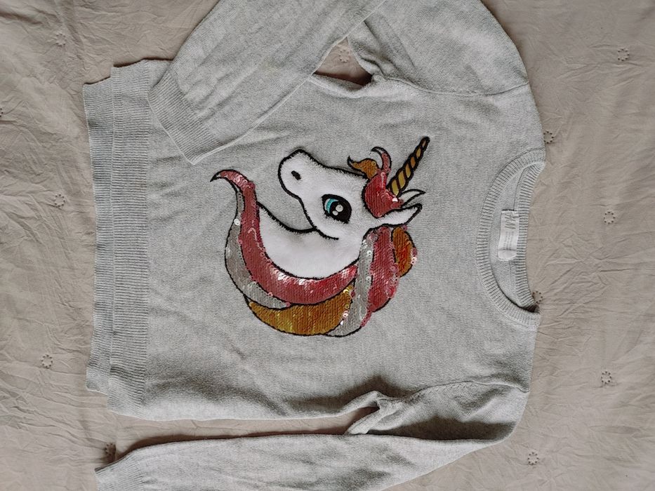 Sweterek jednorożec odwracane cekiny h&m 110 116