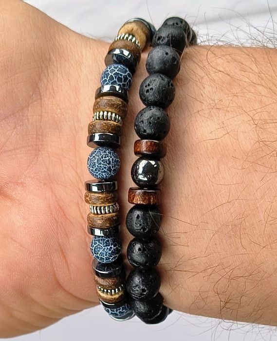 Komplet 2 sztuk bransoletek męskich z kamienia naturalnego