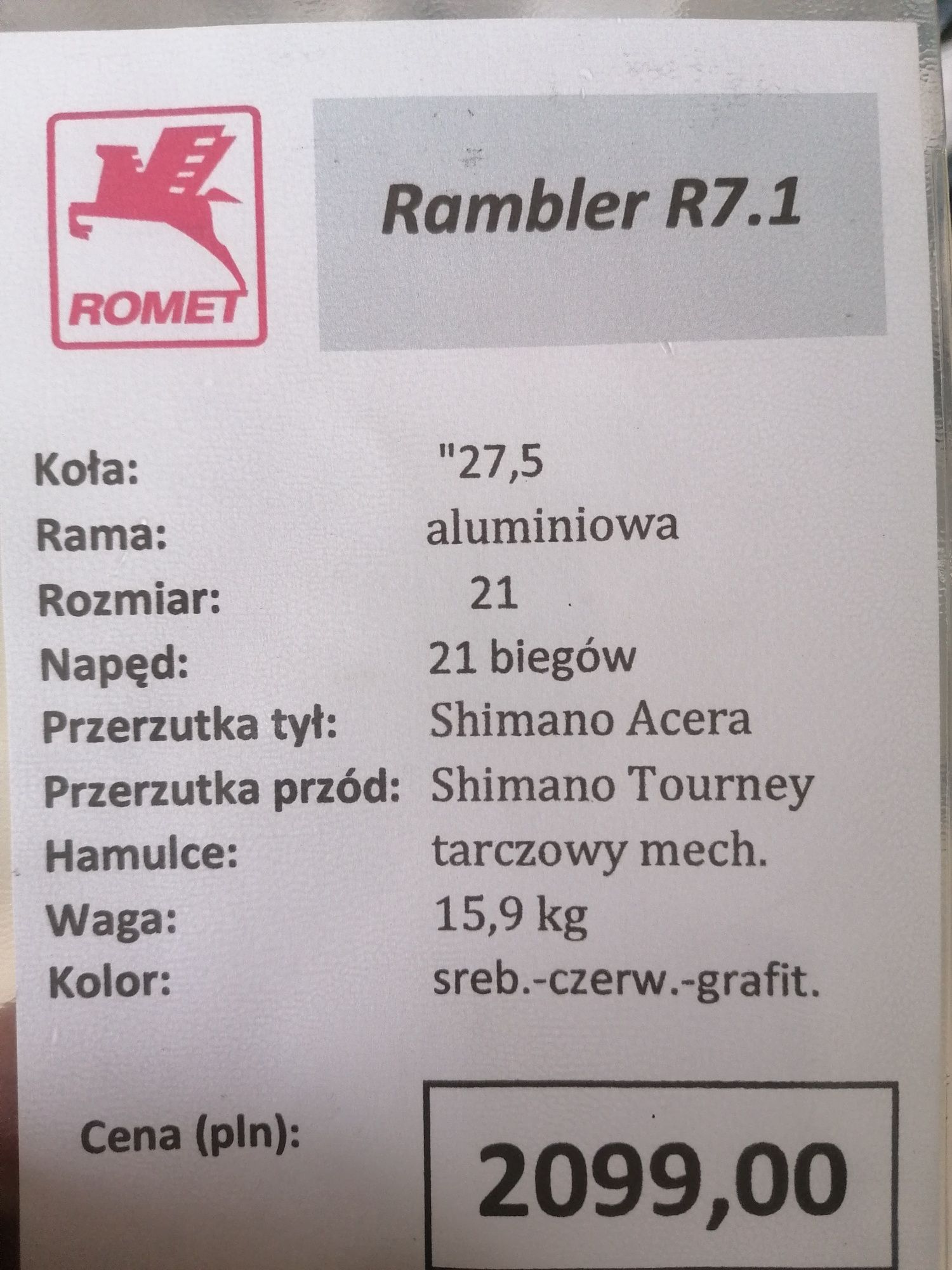 Rower Romet Rambler R7. 1 nowy, wyprzedaż - likwidacja sklepu!