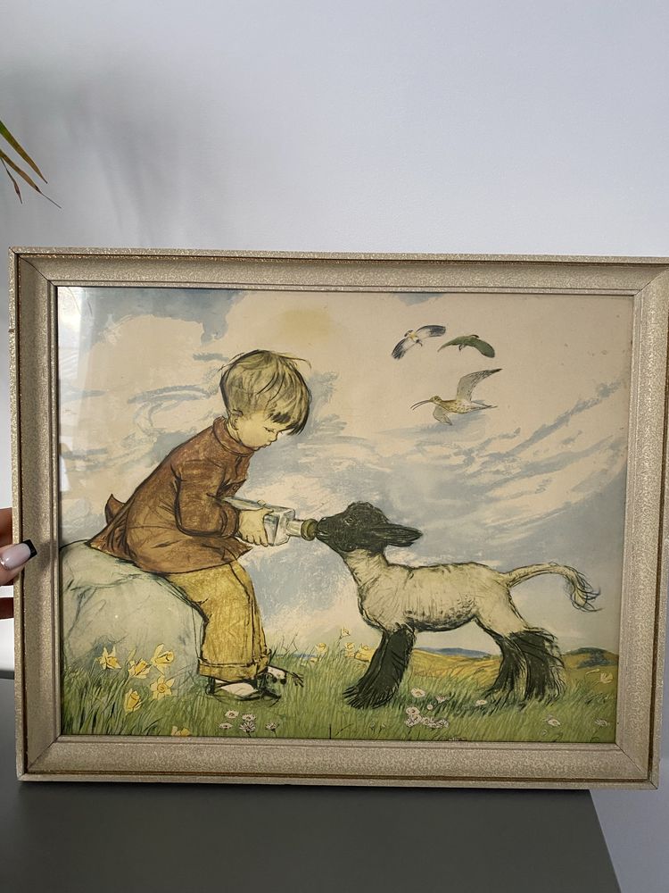 Obraz chłopiec z kozą Vintage