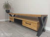 Szafka RTV ''X'' Loft 160 cm /120-200 cm, pod TV, lity dąb, Jesion