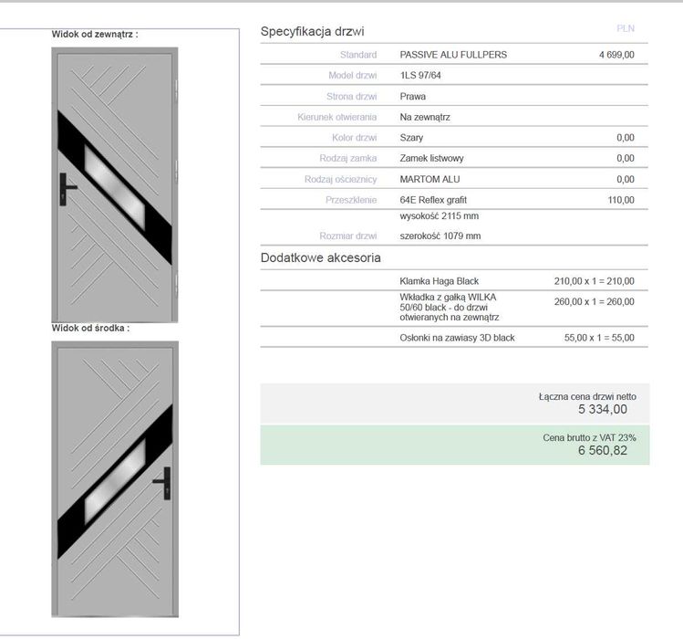 Drzwi Martom Passive ALU 90 mm, Diamond, Szare (od ręki)