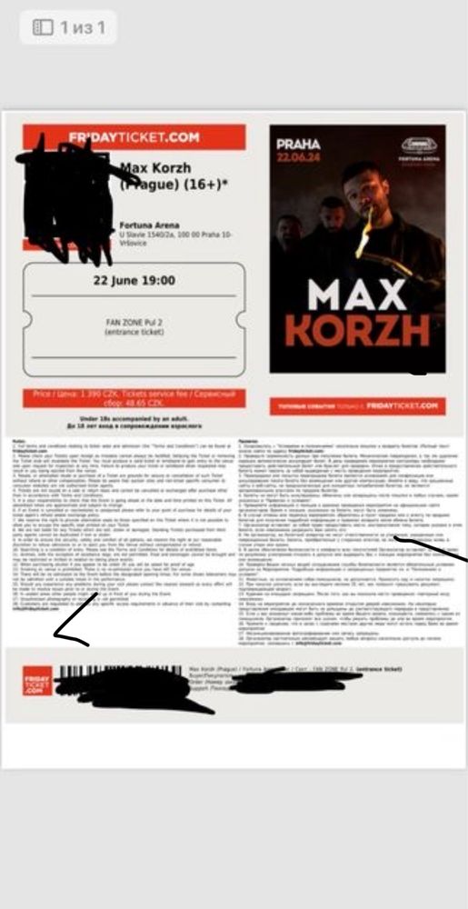 Билет на концерт Макса Коржа