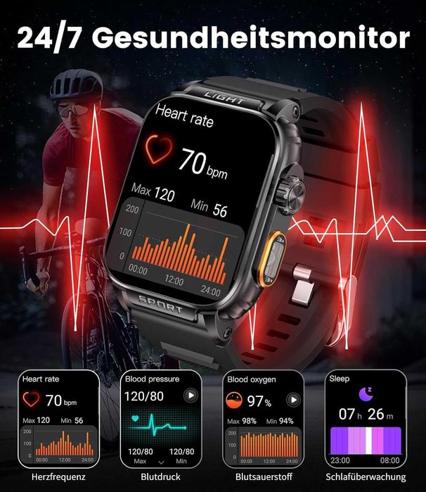 Smartwatch sportowy Lige FV3 latarka LED Sport Mierniki 1,91" 2 paski