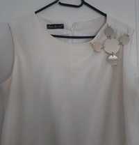 Biała elegancka krótka sukienka, z srebrnym zdobieniem, rozmiar XL/42