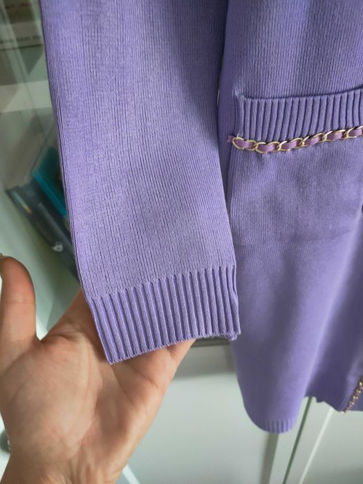 Elegancka sukienka midi wiskoza sweter sweterkowa lila 38 M