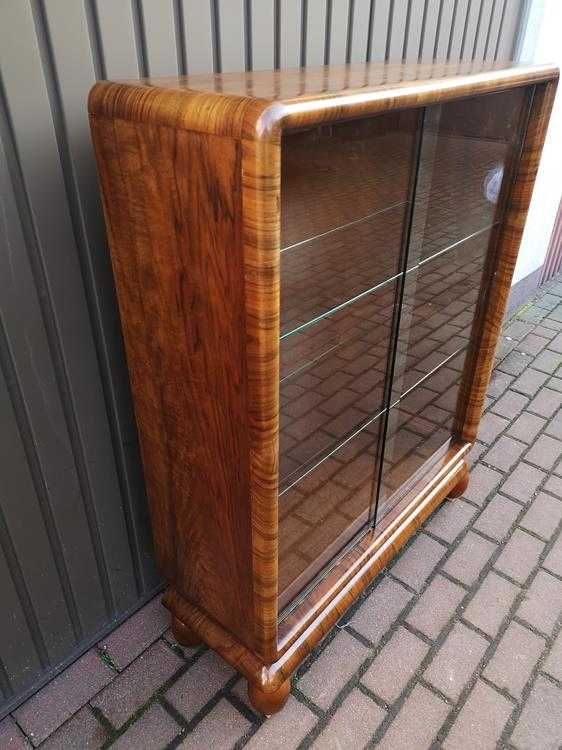 Witryna Serwantka Biblioteka ART-DECO Orzech Stara Antyk Po Renowacji.