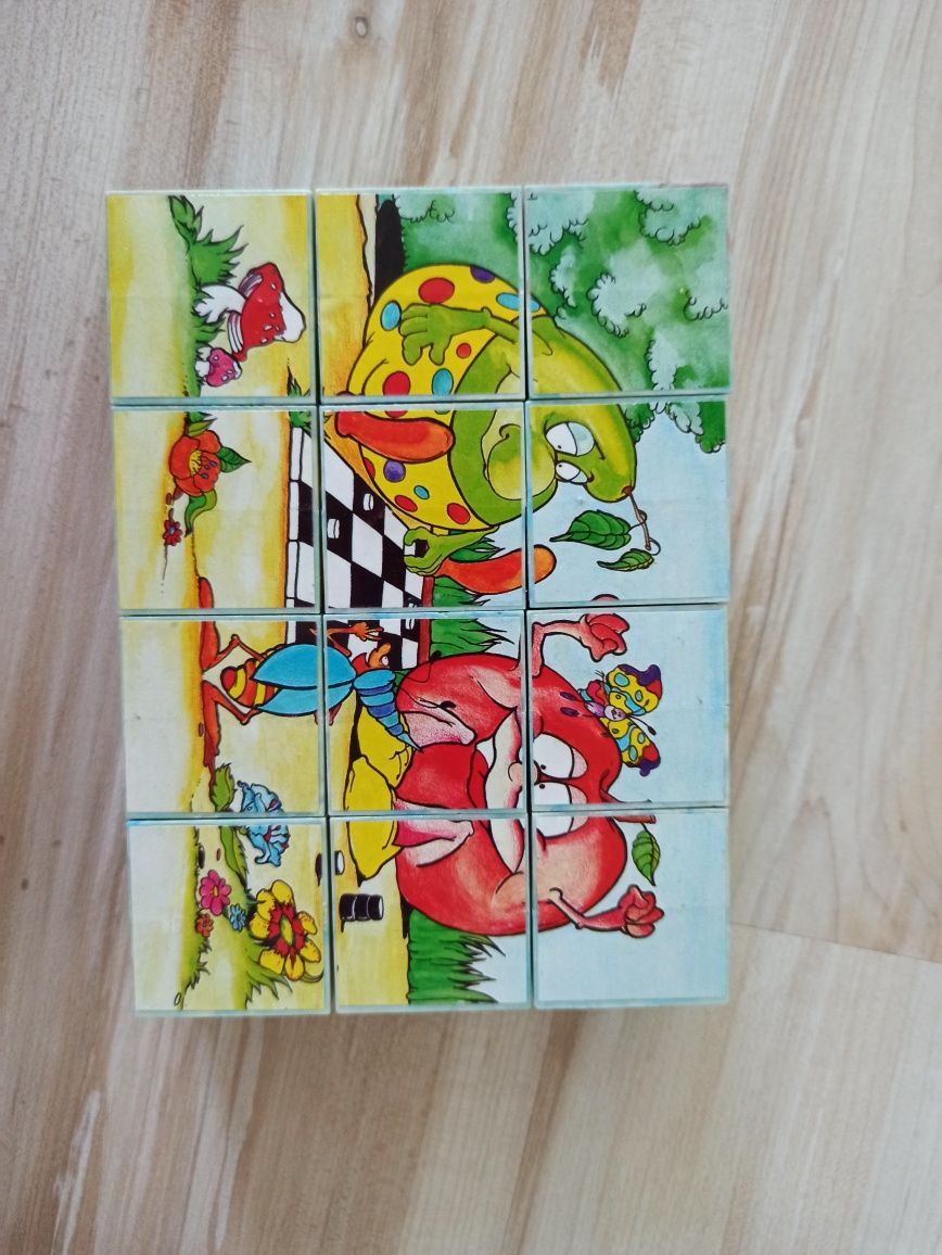 Stare klocki PRL układanka zabawka vintage owoce Poznań puzzle