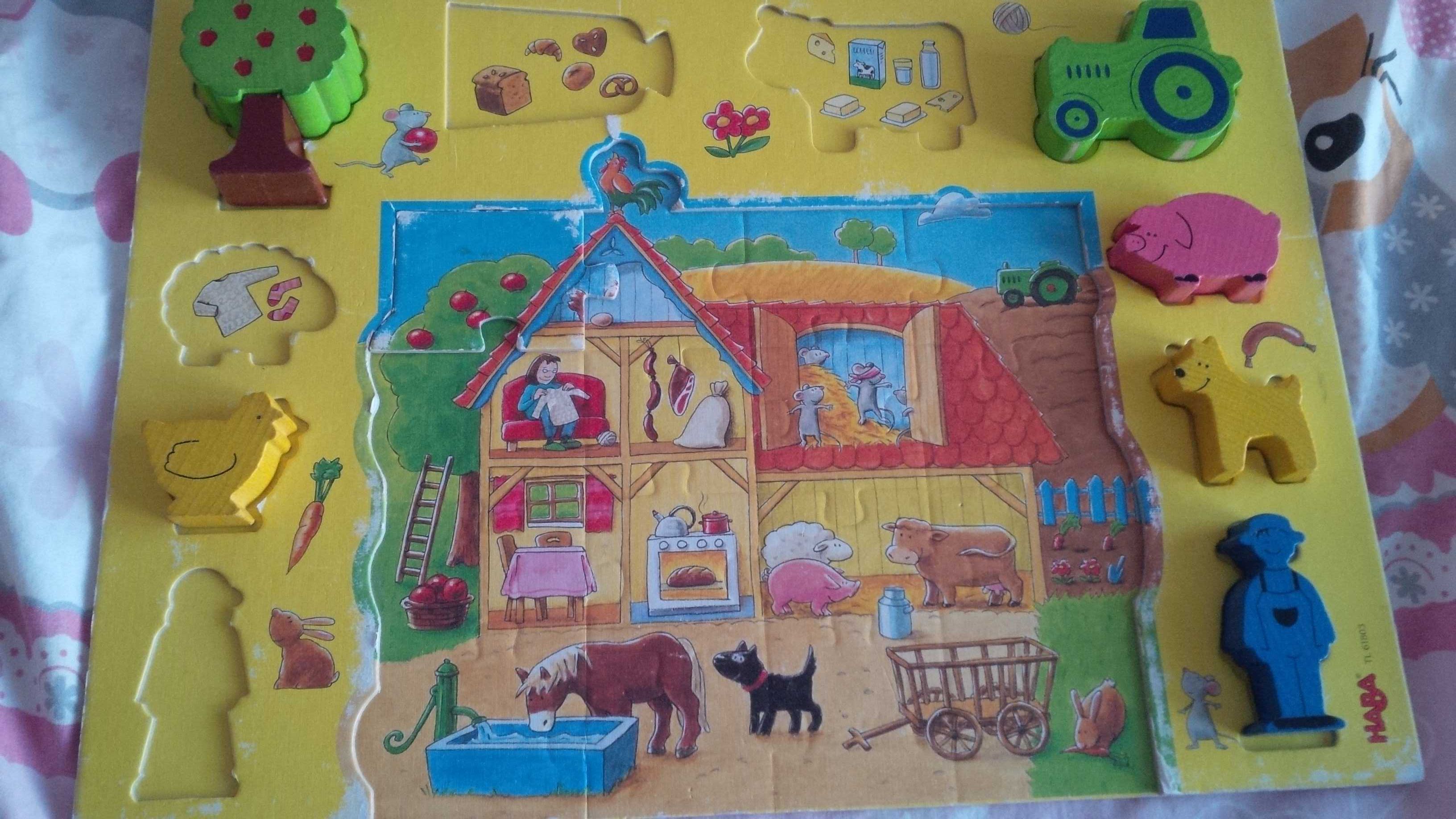 Wieś zwierzątka gospodarstwo zabawka puzzle figurki plansza dziecko