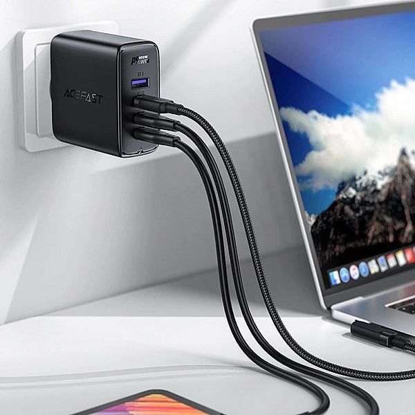 Acefast szybka ładowarka sieciowa GaN 3xUSB-C/1xUSB-A 100w czarna + ka