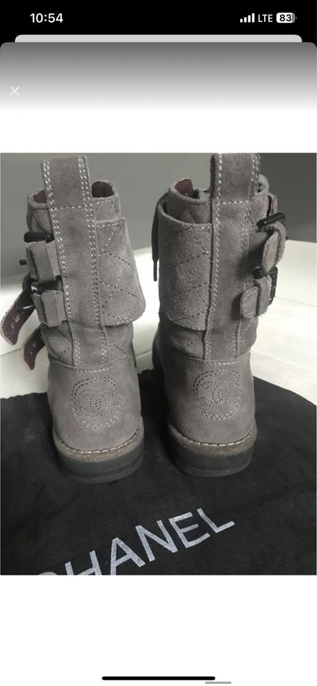 Chanel calfskin quilted combat suede grey boots оригінальні ботильйони