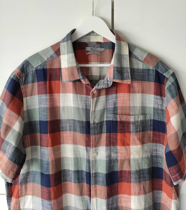 Koszula męska w kratę z krótkim rękawem 100% bawełna rozmiar XL/2XL