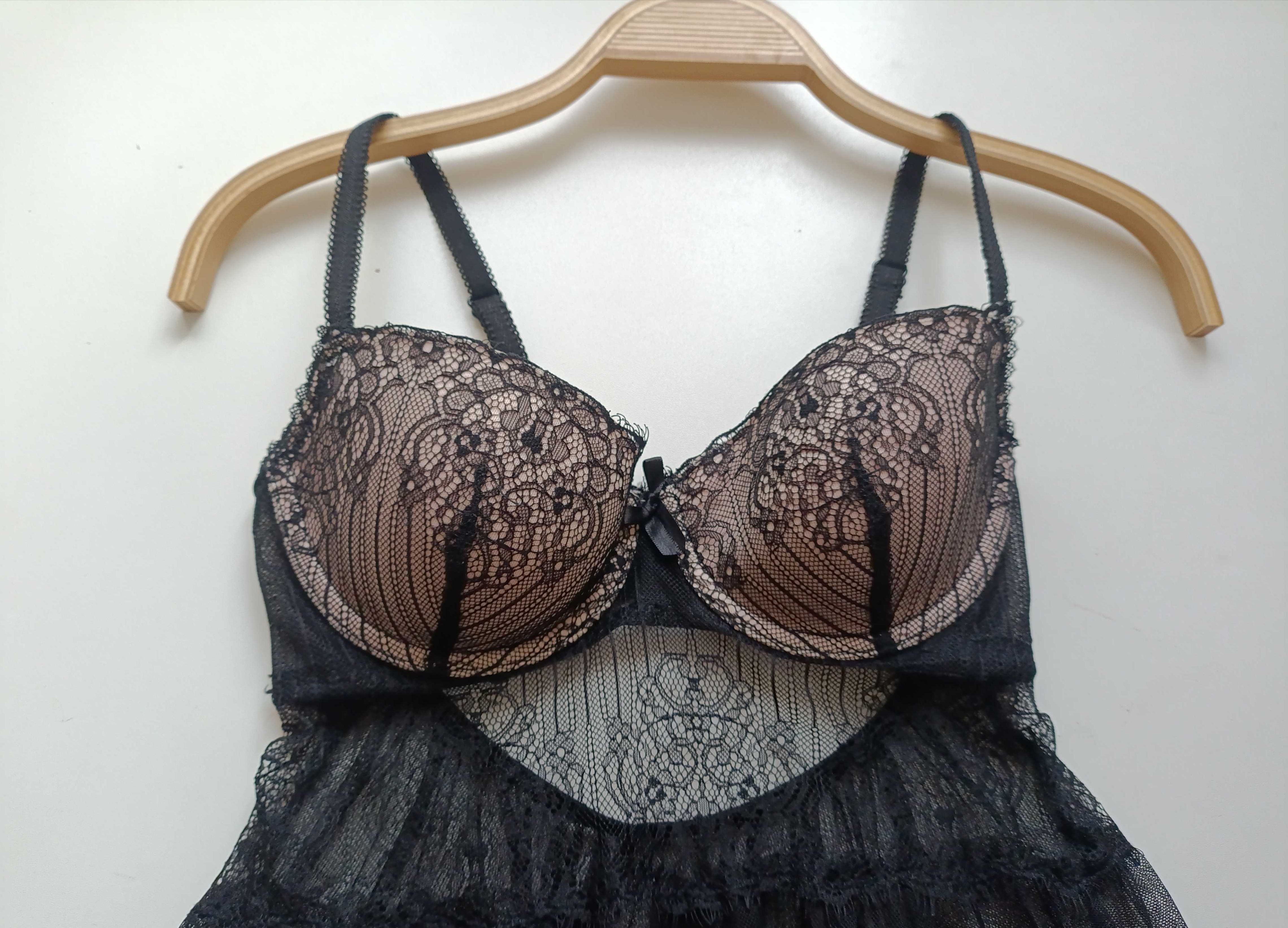 Śliczna, czarno-beżowa piżamka nocna 36/S Hunkemoller