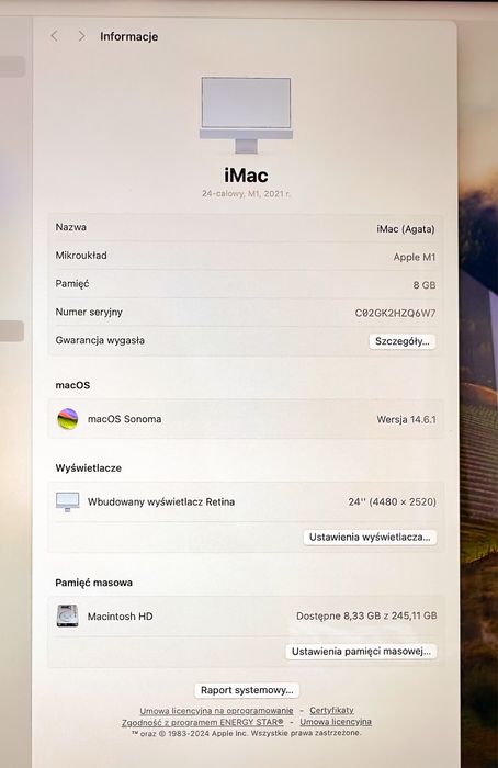 I Mac M1 8 GB Ram 256 GB SSD Retina Touch ID