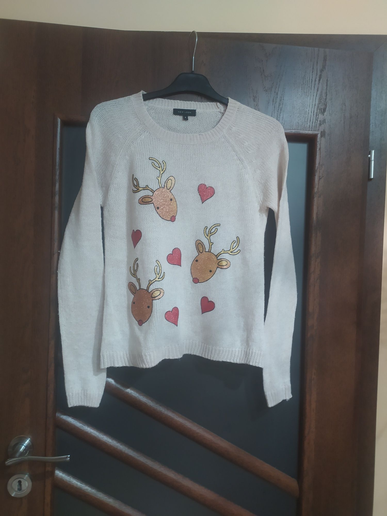Sweter elastyczny świąteczny renifery serca 34 XS