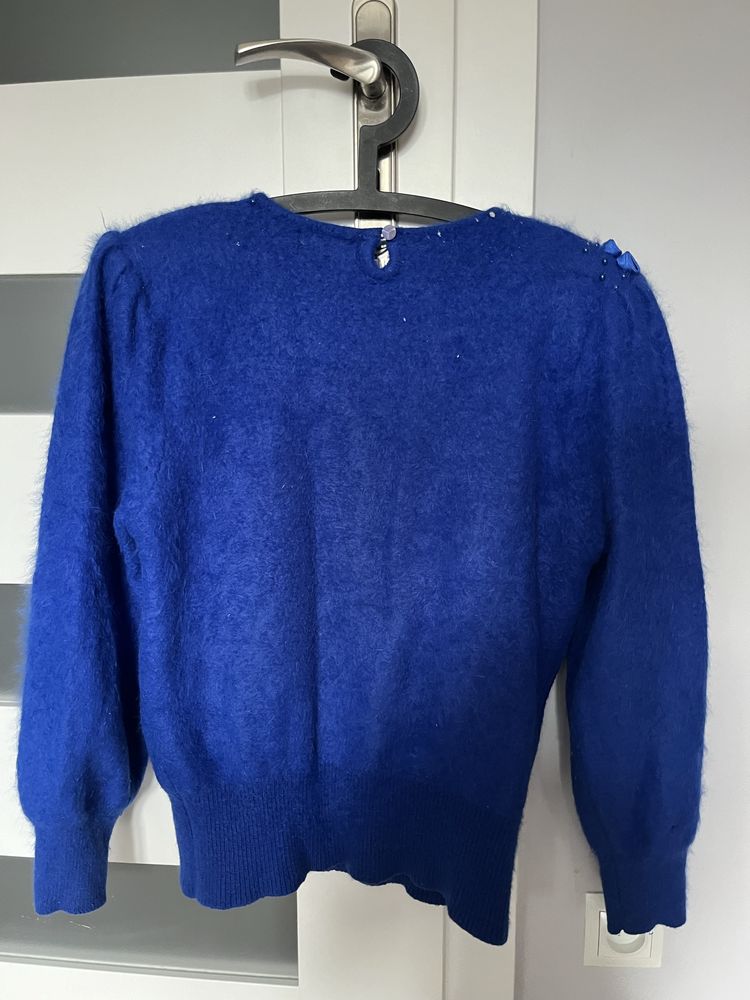 Kobaltowy sweter vintage wełniany angora