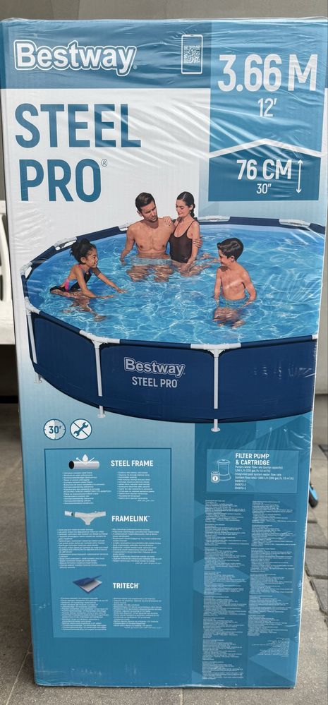 Basen stelażowy Bestway 366x76 z pompą. Nowy