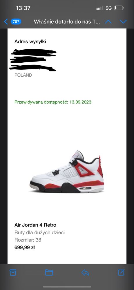 Nike Jordan 4 red cement (gs) 38
