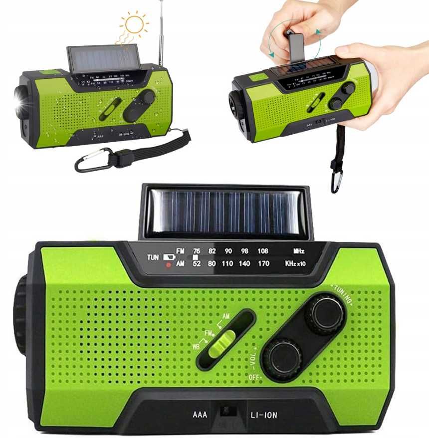 MILFECH Radio solarne 8000 mAh - latarka, dynamo, USB C, AM/FM, kompas