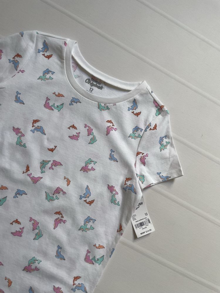 152 12 lat OshKosh USA biała koszulka tshirt w kolorowe delfiny delfin