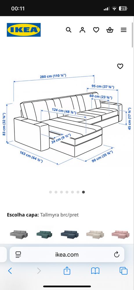 Sofá Kivik IKEA 3 lugares com chaise longue