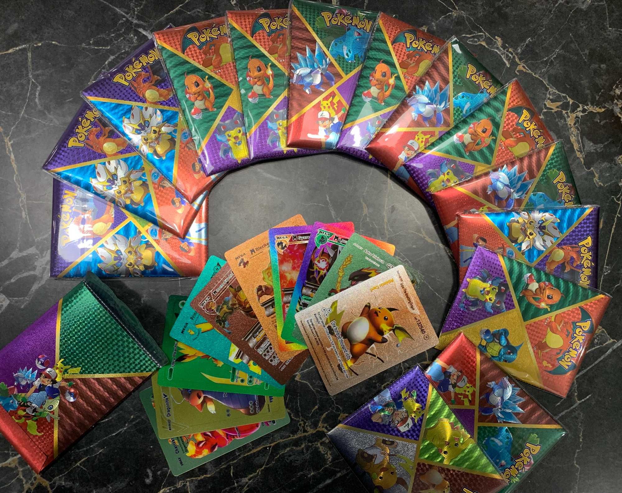 - 10 szt Kolorowe karty Pokemon Metalizowane nie złote czarne srebrne