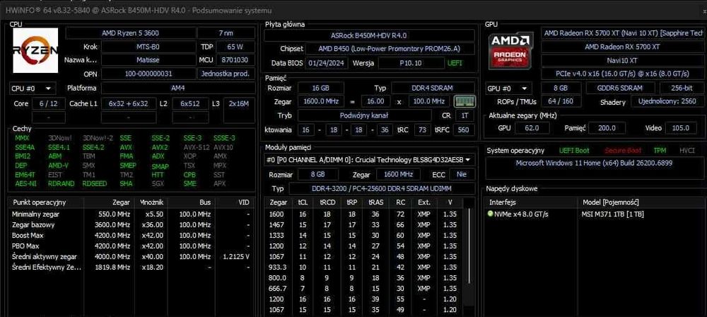 nowy komputer gamingowy ryzen 5 3600 rx 5700xt 16gm ram 1tb m2 b450