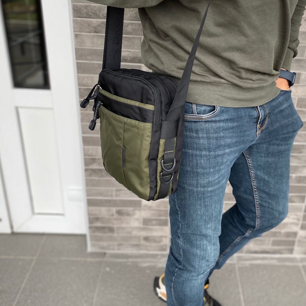 Мужская сумка барсетка через плечо зеленая хаки много отделений