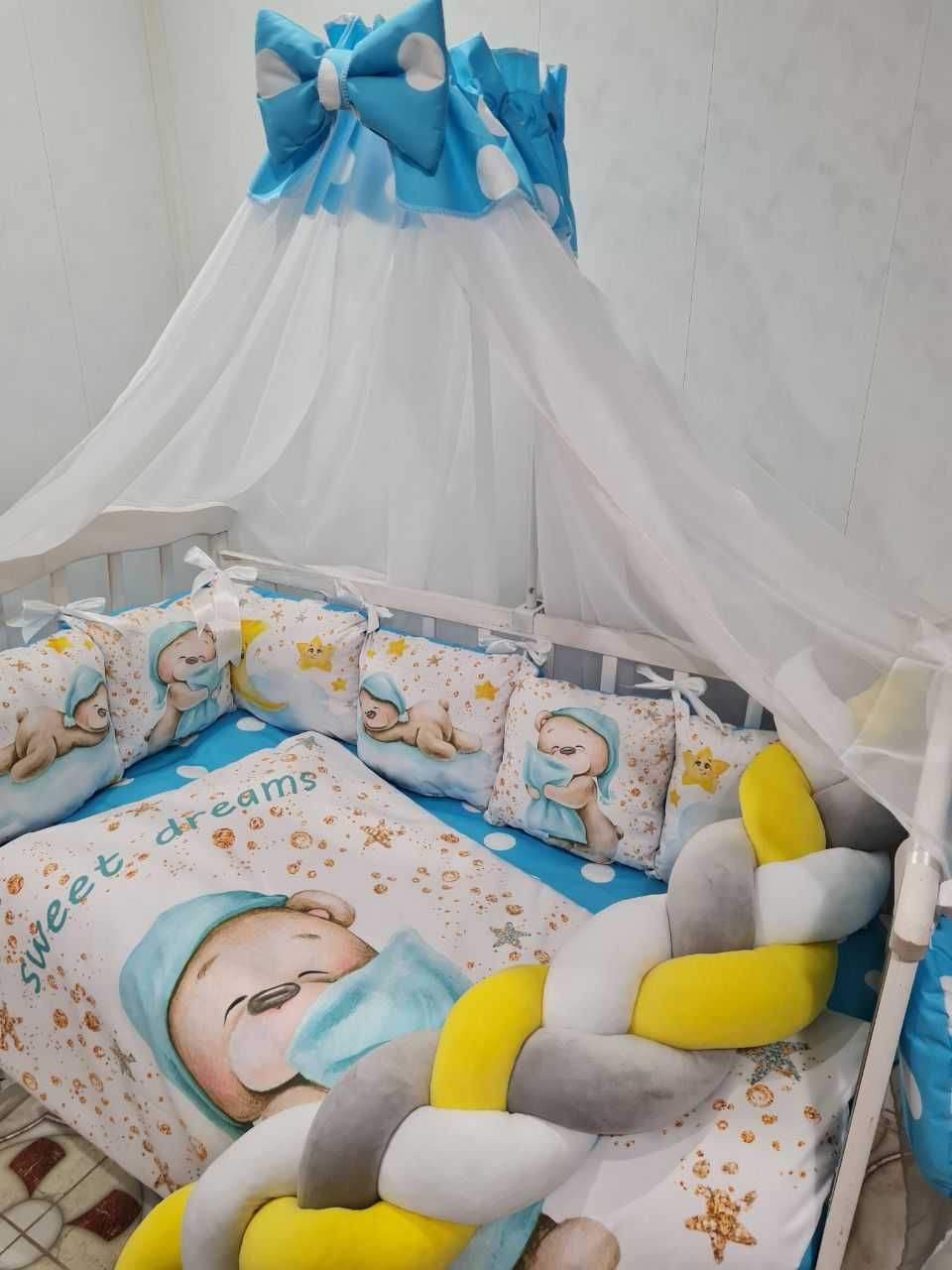 Постельное в кроватку комплект коса бортики для новорожденных