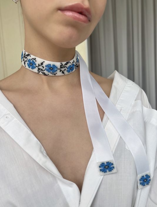 Стрічковий ґердан з волошками. Бісер